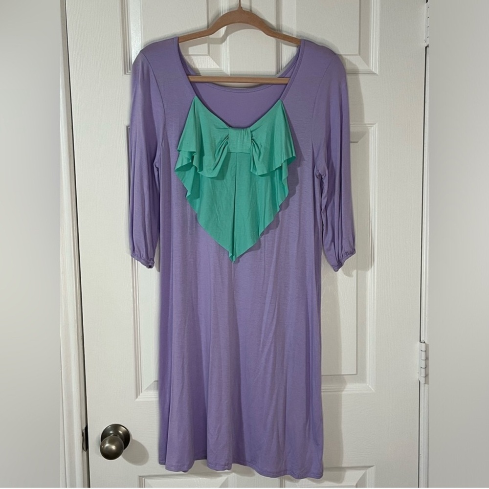Lavender and aqua bow mini tunic dress